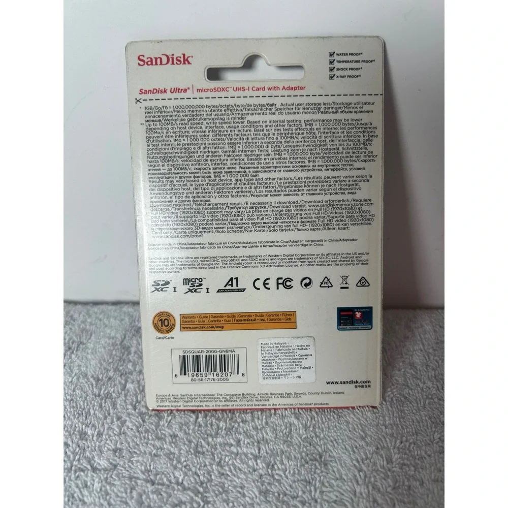 SanDisk Ultra 200GB microSDXC UHS-I Memory Card with Adapter 100MB/s A1 Class 10